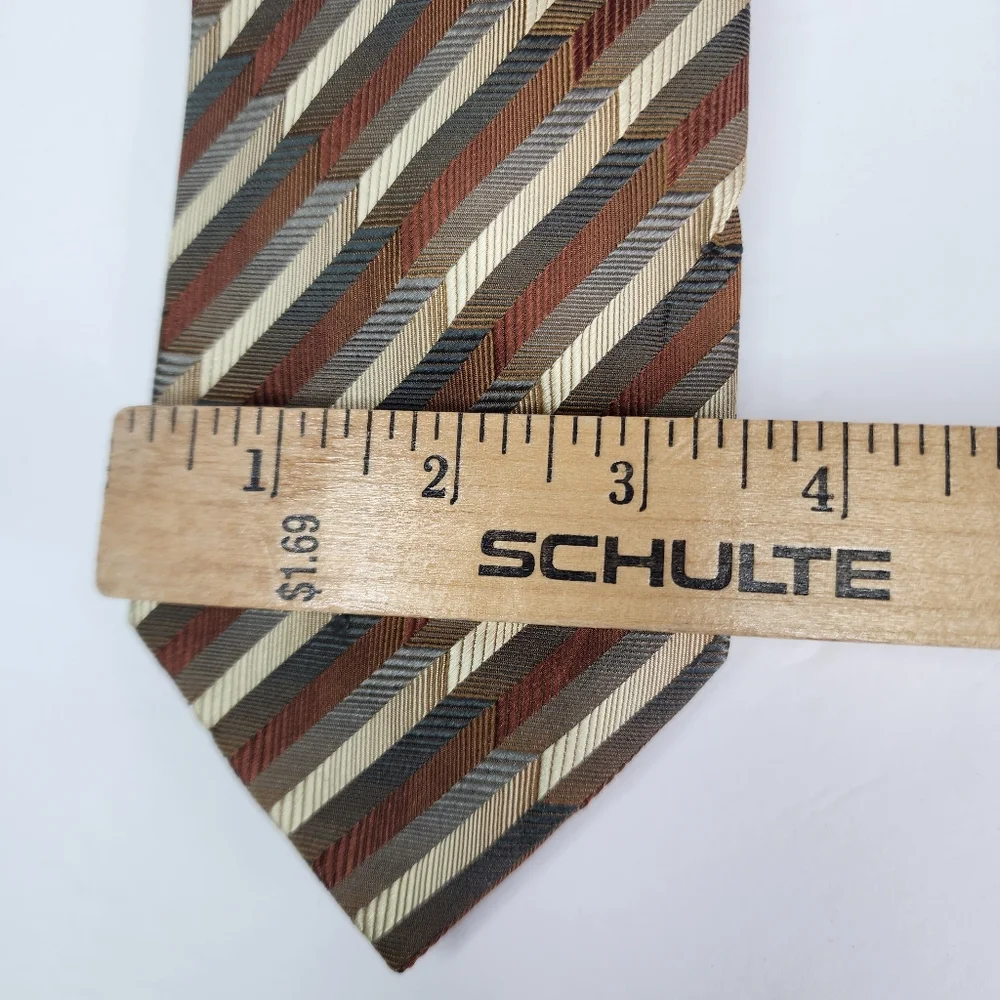 ALEXANDER JULIAN  Elegant Brown and Tan Striped Silk Tie